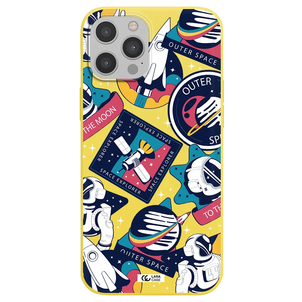 Astronaut Stickers Apple iPhone 12 pro Silicone canary yellow Case