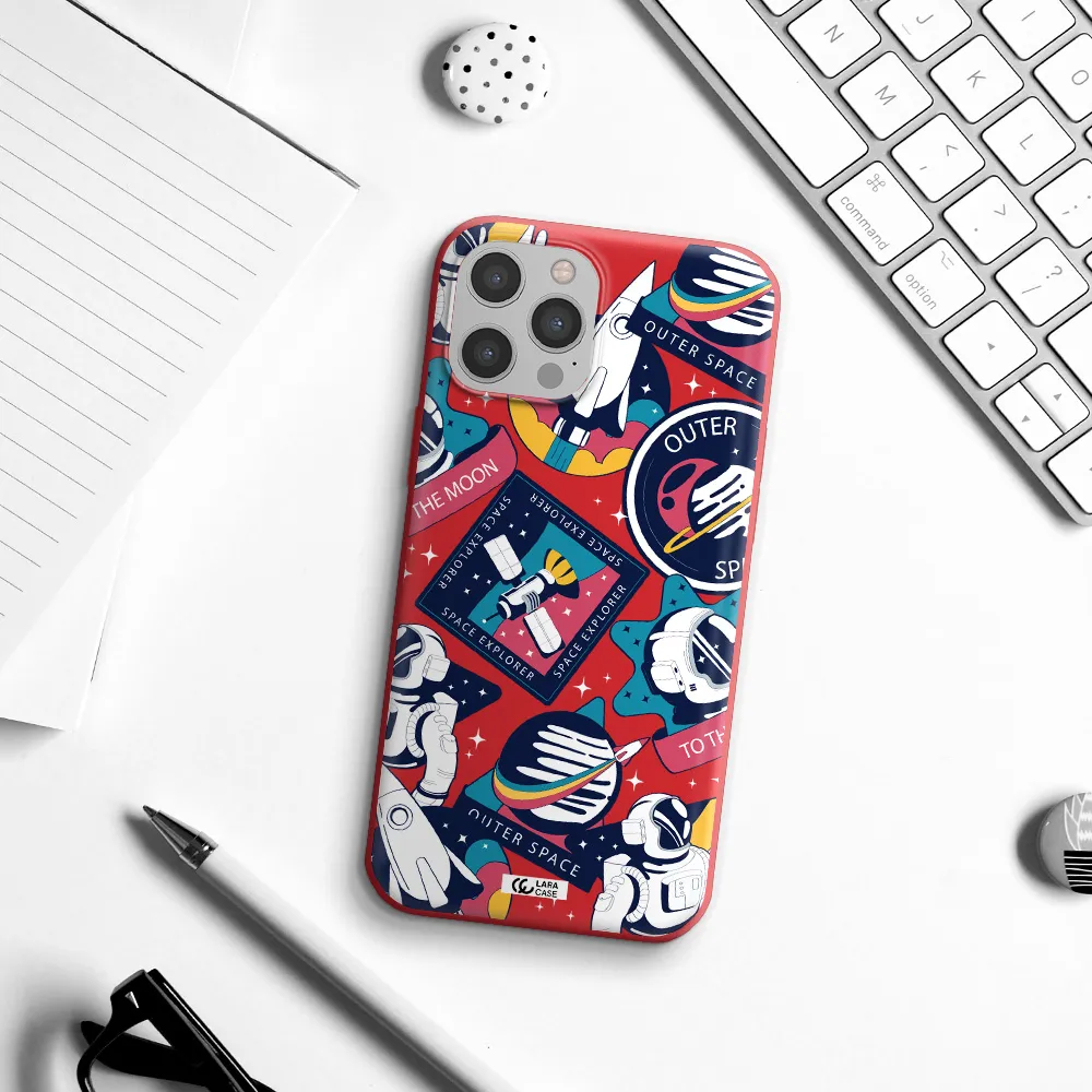 Astronaut Stickers Apple iPhone 12 pro Silicone Imperial Red Case