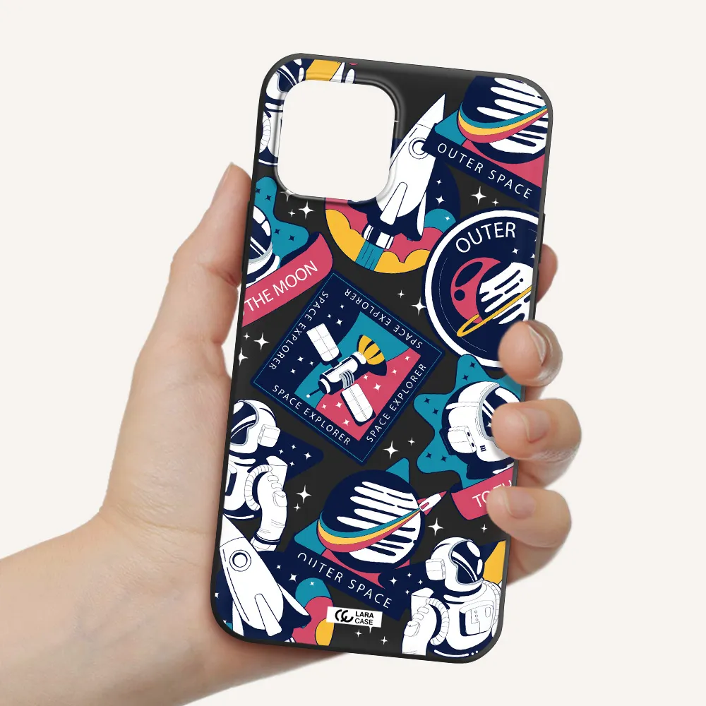 Astronaut Stickers Apple iPhone 12 Silicone black Case