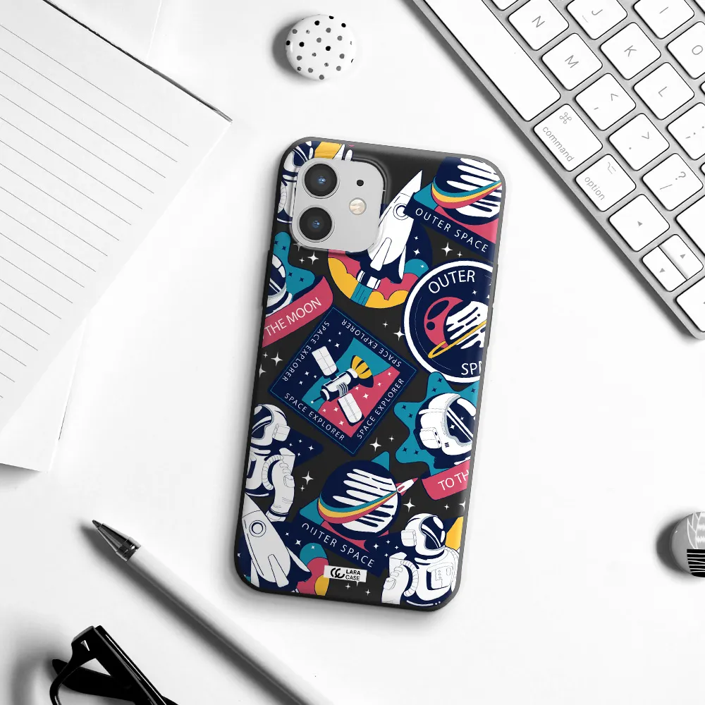 Astronaut Stickers Apple iPhone 12 Silicone black Case