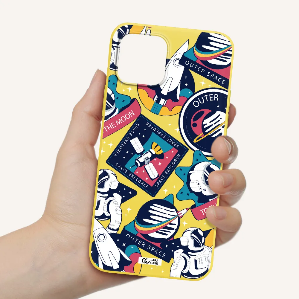 Astronaut Stickers Apple iPhone 12 Silicone canary yellow Case