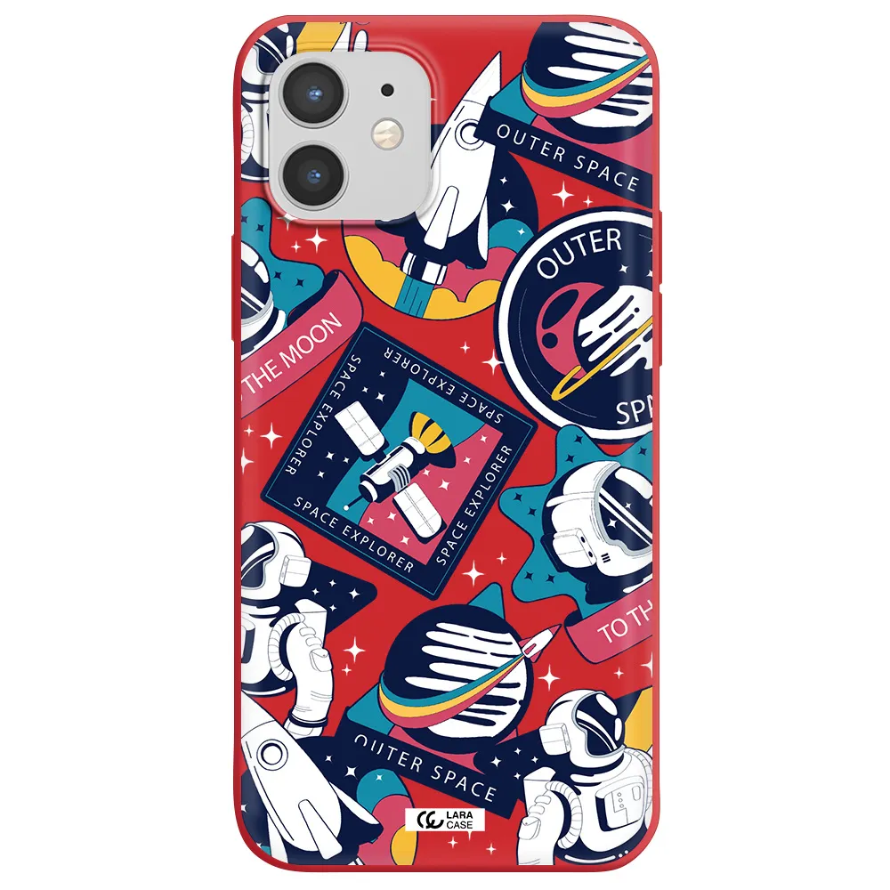 Astronaut Stickers Apple iPhone 12 Silicone Imperial Red Case