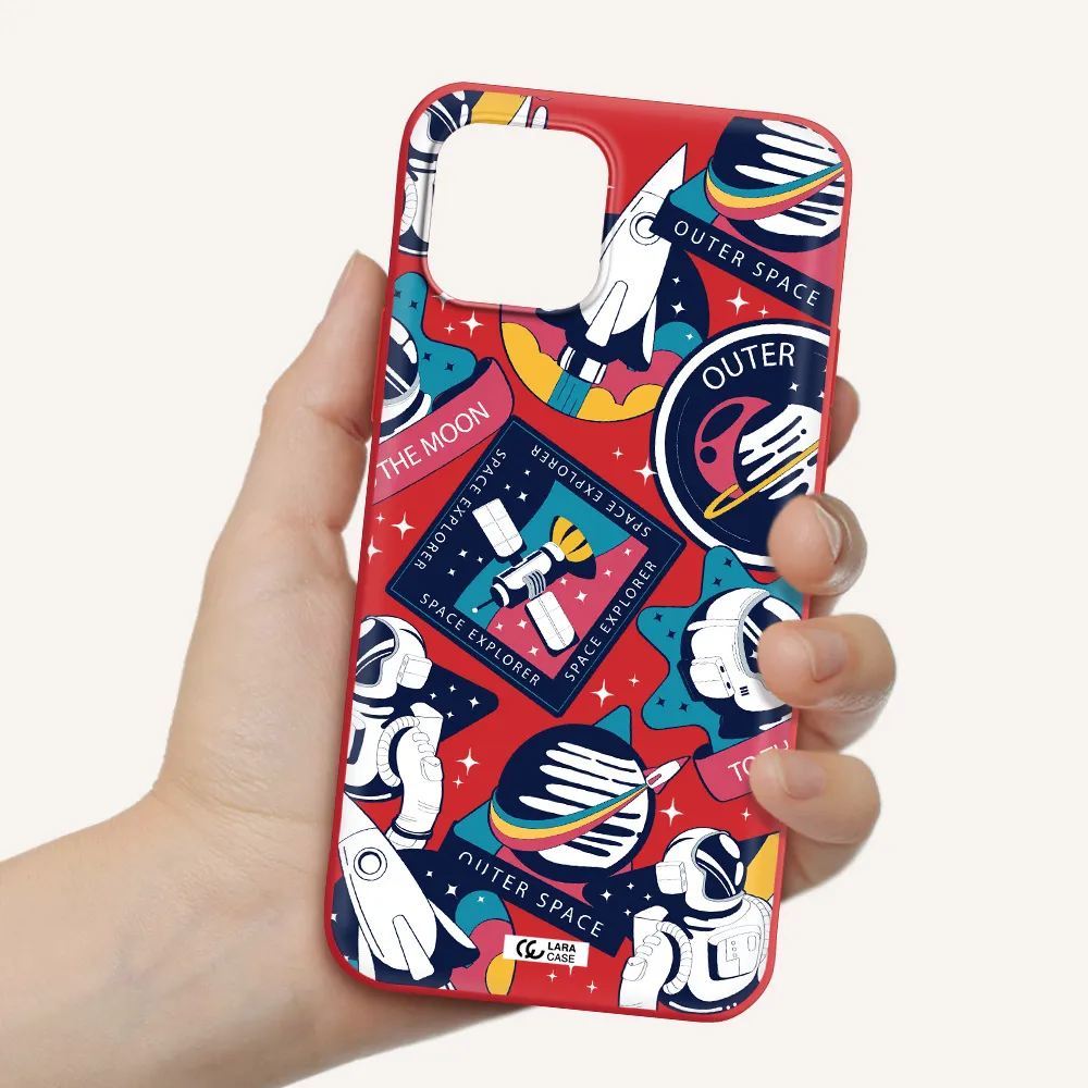 Astronaut Stickers Apple iPhone 12 Silicone Imperial Red Case