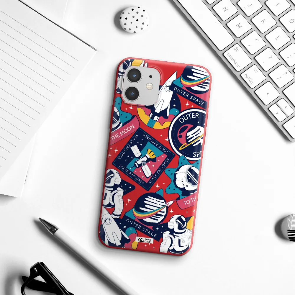 Astronaut Stickers Apple iPhone 12 Silicone Imperial Red Case