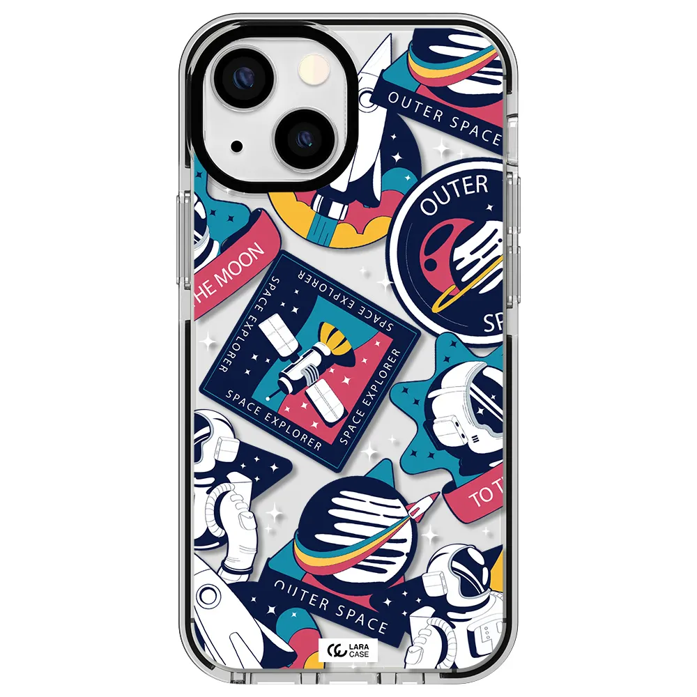Astronaut Stickers Apple iPhone 13 mini impact black border Case