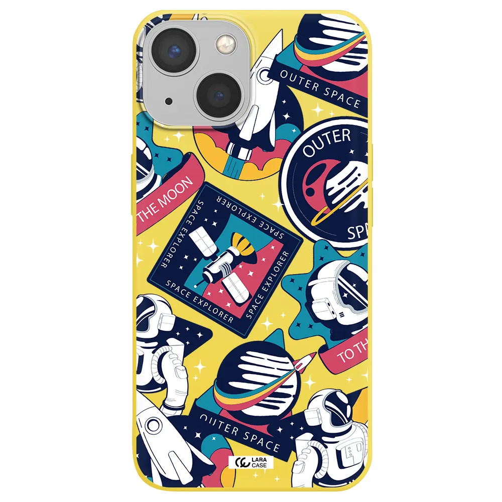 Astronaut Stickers Apple iPhone 13 mini Silicone canary yellow Case