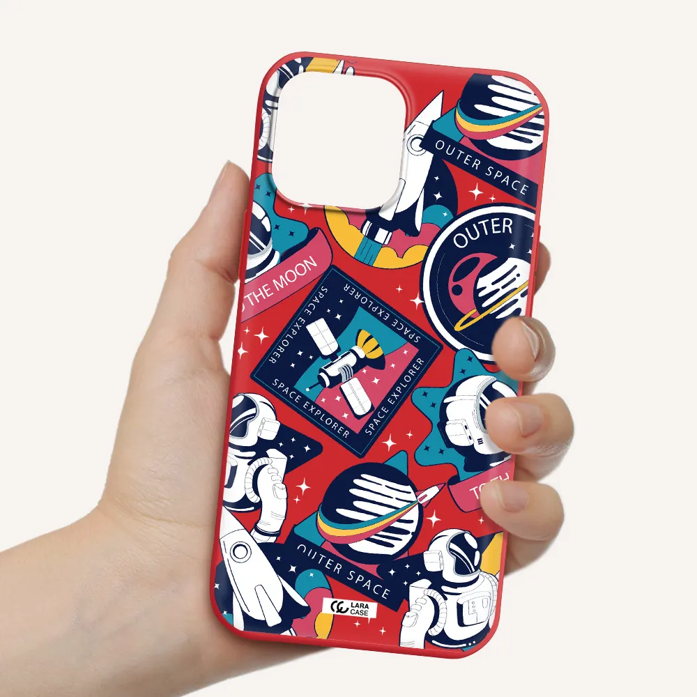 Astronaut Stickers Apple iPhone 13 Pro Max Silicone Imperial Red Case