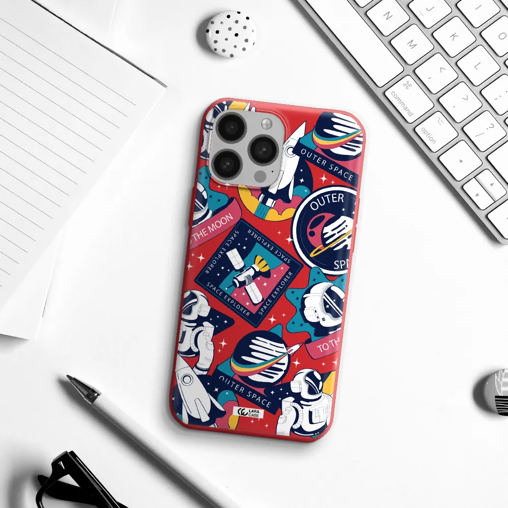 Astronaut Stickers Apple iPhone 13 Pro Max Silicone Imperial Red Case