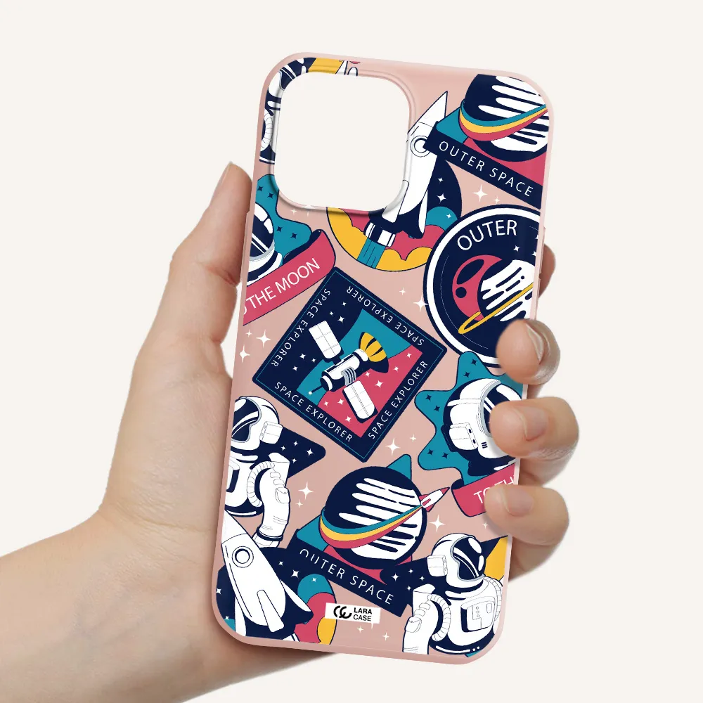 Astronaut Stickers Apple iPhone 13 Pro Max Silicone pastel pink Case