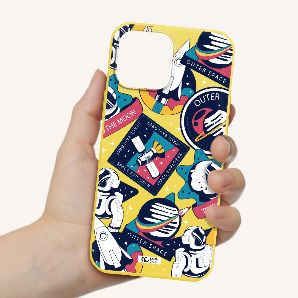 Astronaut Stickers Apple iPhone 13 Pro Silicone canary yellow Case