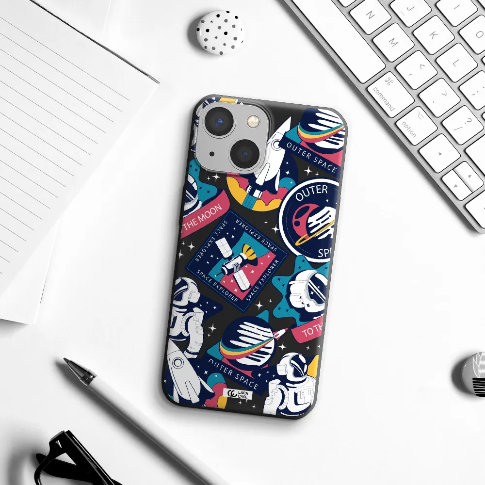 Astronaut Stickers Apple iPhone 13 Silicone black Case