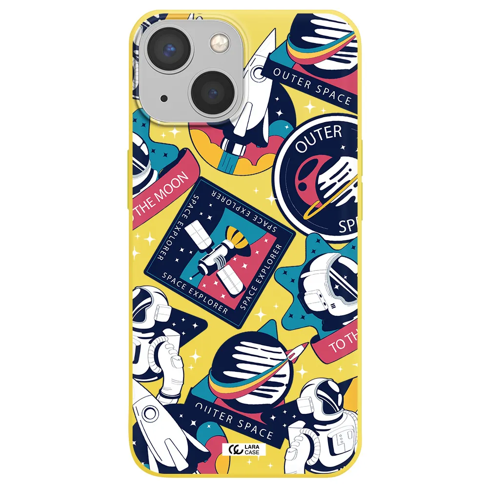Astronaut Stickers Apple iPhone 13 Silicone canary yellow Case
