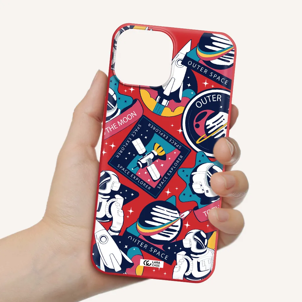 Astronaut Stickers Apple iPhone 13 Silicone Imperial Red Case