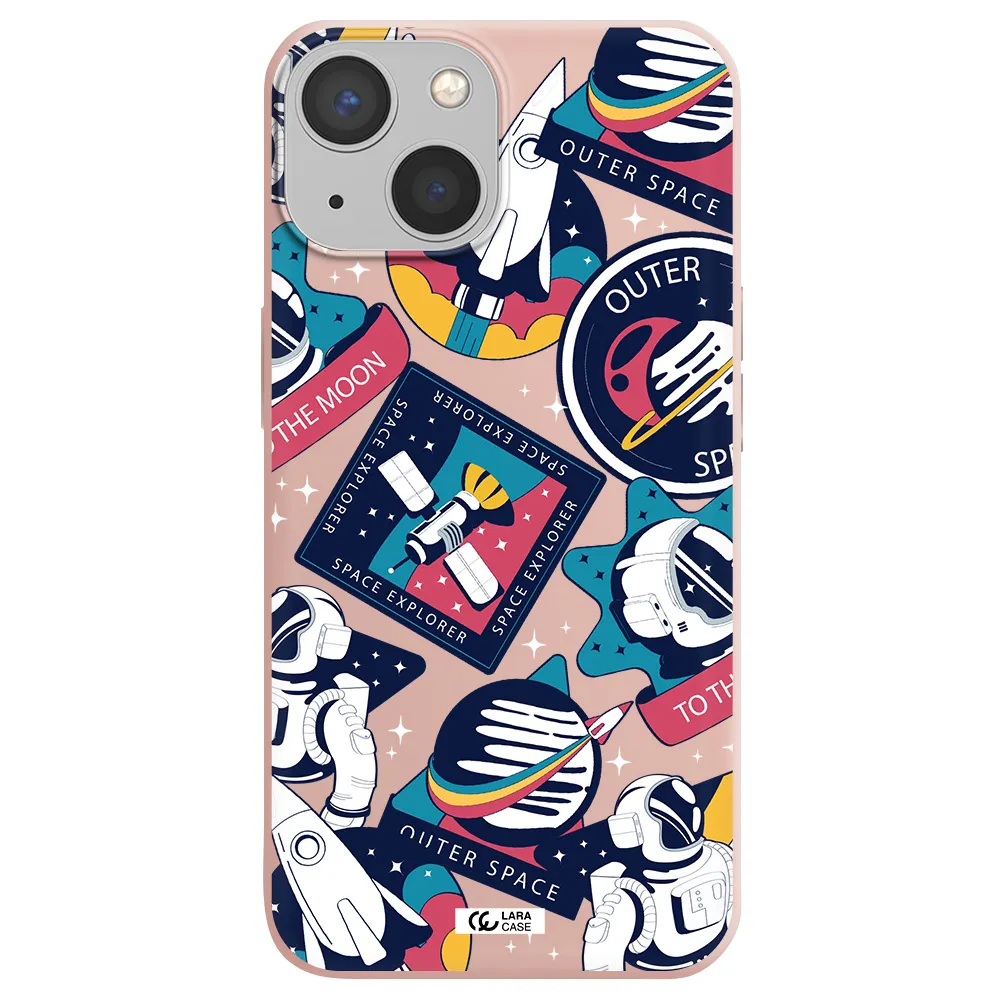 Astronaut Stickers Apple iPhone 13 Silicone pastel pink Case
