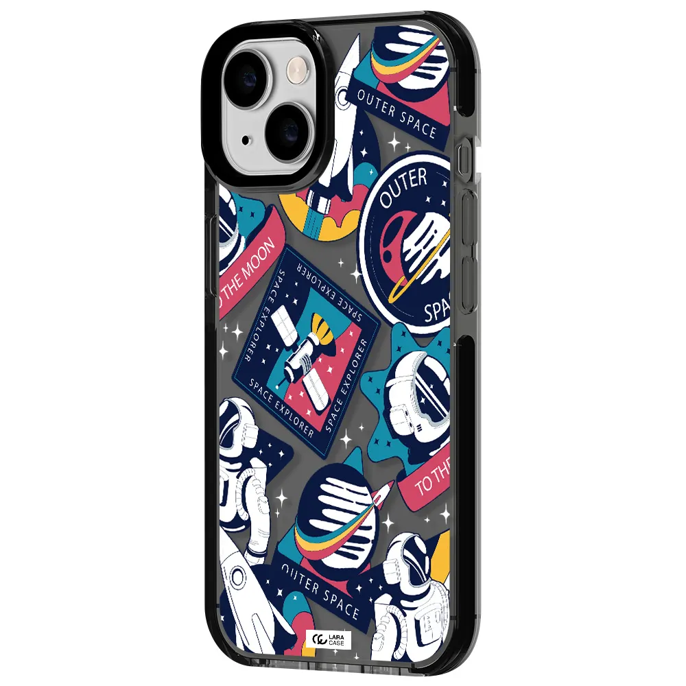 Astronaut Stickers Apple iPhone 14 impact Smoke Black Case