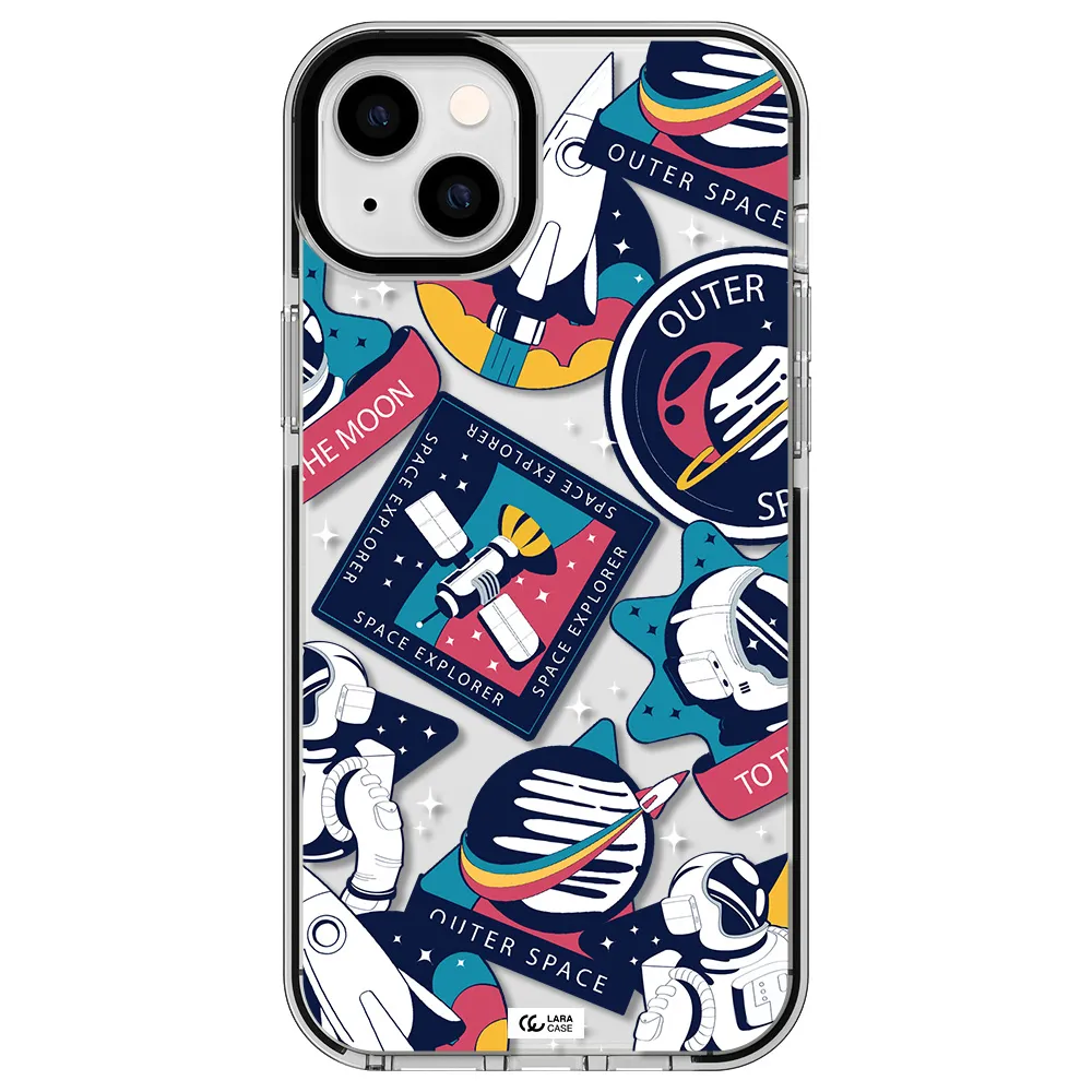 Astronaut Stickers Apple iPhone 14 plus impact black border Case