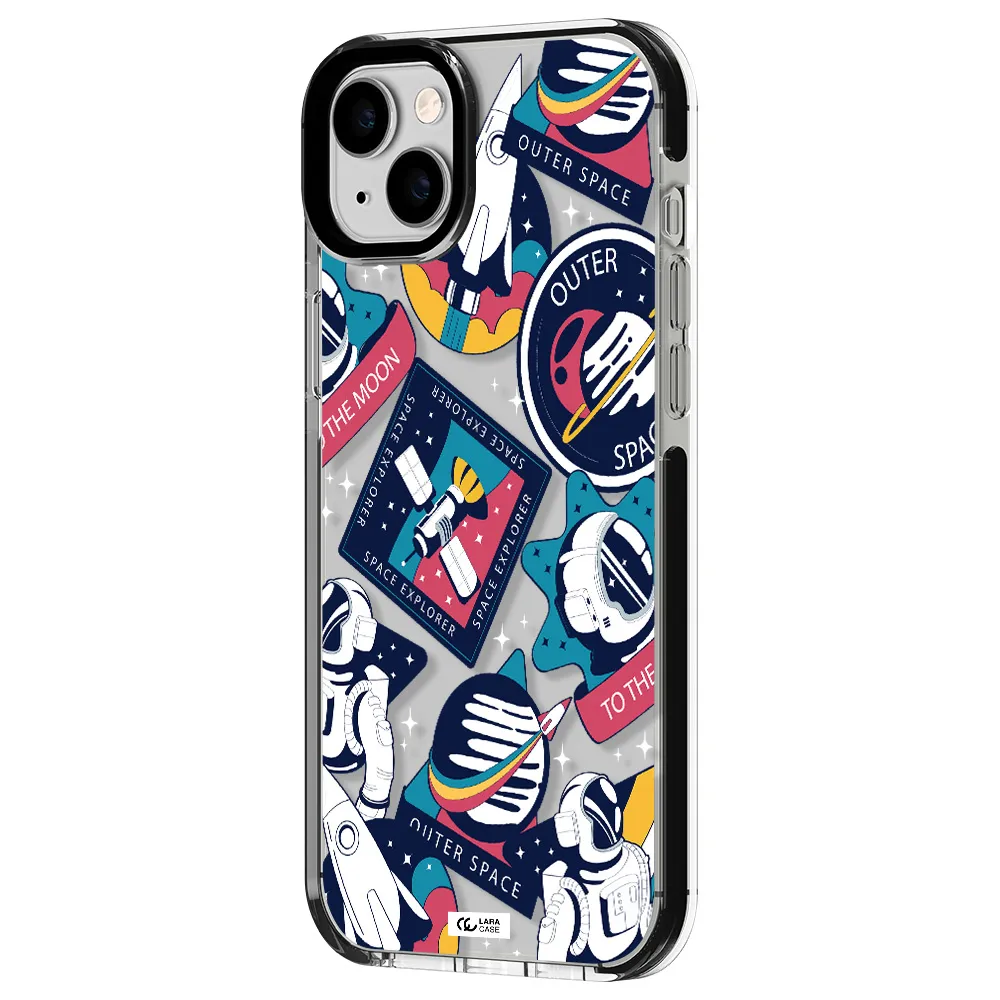Astronaut Stickers Apple iPhone 14 plus impact black border Case