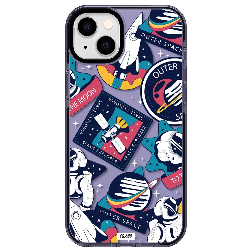 Astronaut Stickers Apple iPhone 14 plus impact Lilac Case