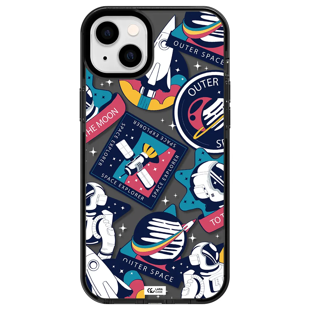 Astronaut Stickers Apple iPhone 14 plus impact Smoke Black Case