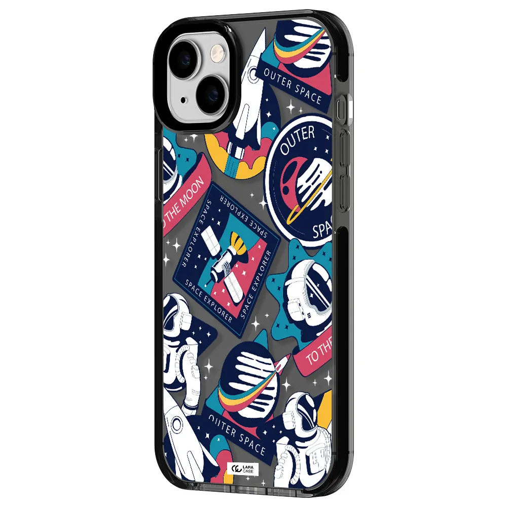 Astronaut Stickers Apple iPhone 14 plus impact Smoke Black Case