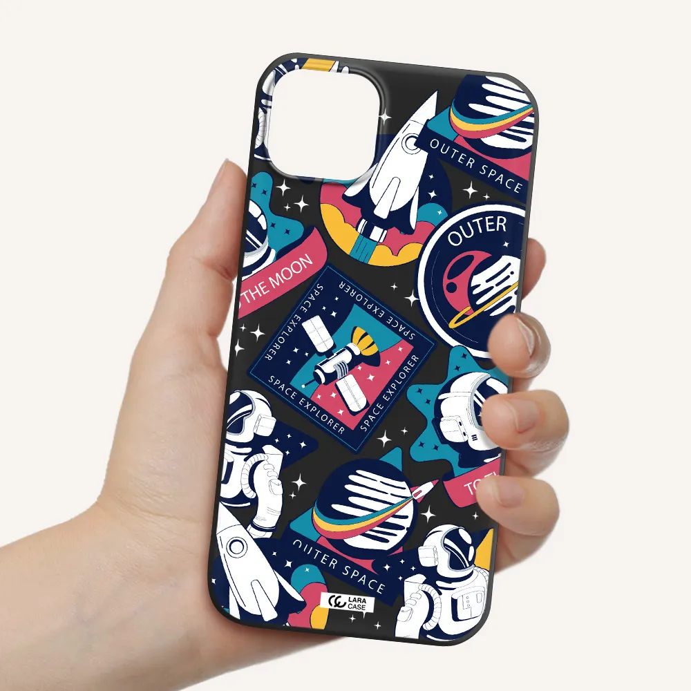 Astronaut Stickers Apple iPhone 14 plus Silicone black Case