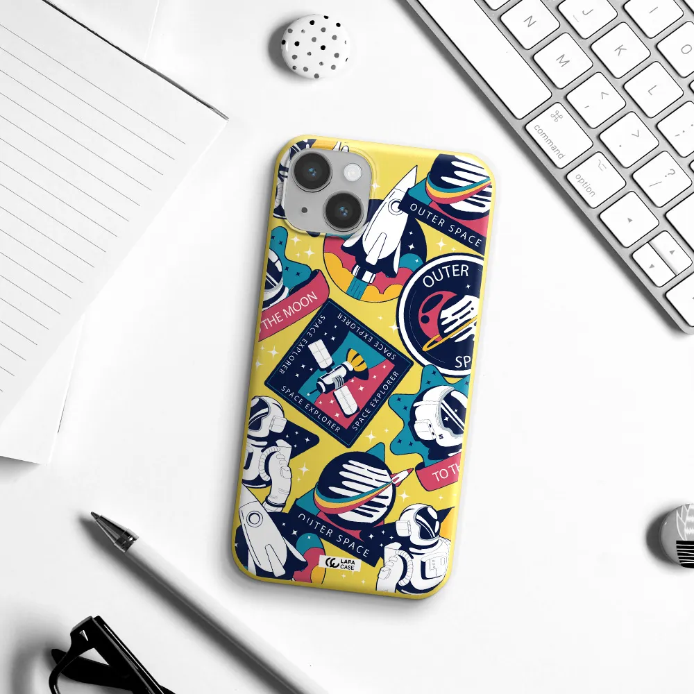 Astronaut Stickers Apple iPhone 14 plus Silicone canary yellow Case