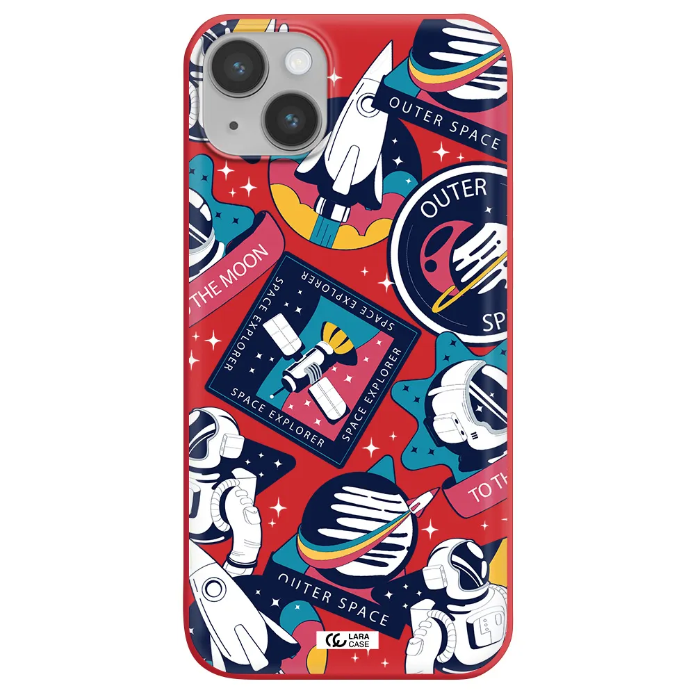 Astronaut Stickers Apple iPhone 14 plus Silicone Imperial Red Case