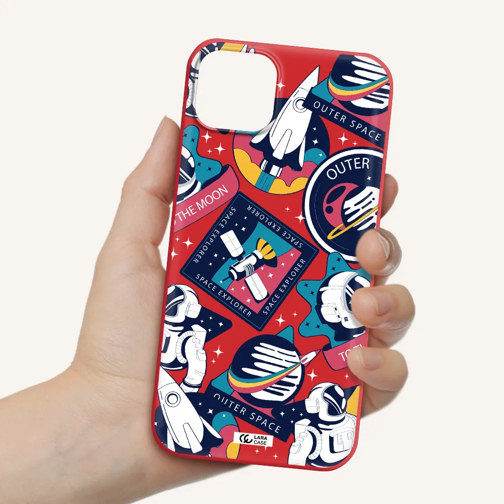 Astronaut Stickers Apple iPhone 14 plus Silicone Imperial Red Case