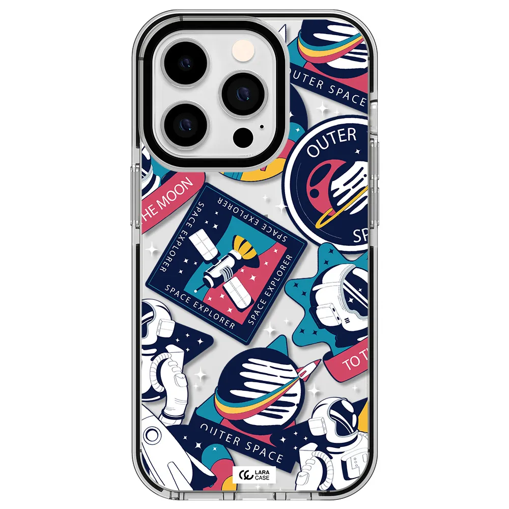 Astronaut Stickers Apple iPhone 14 pro impact black border Case
