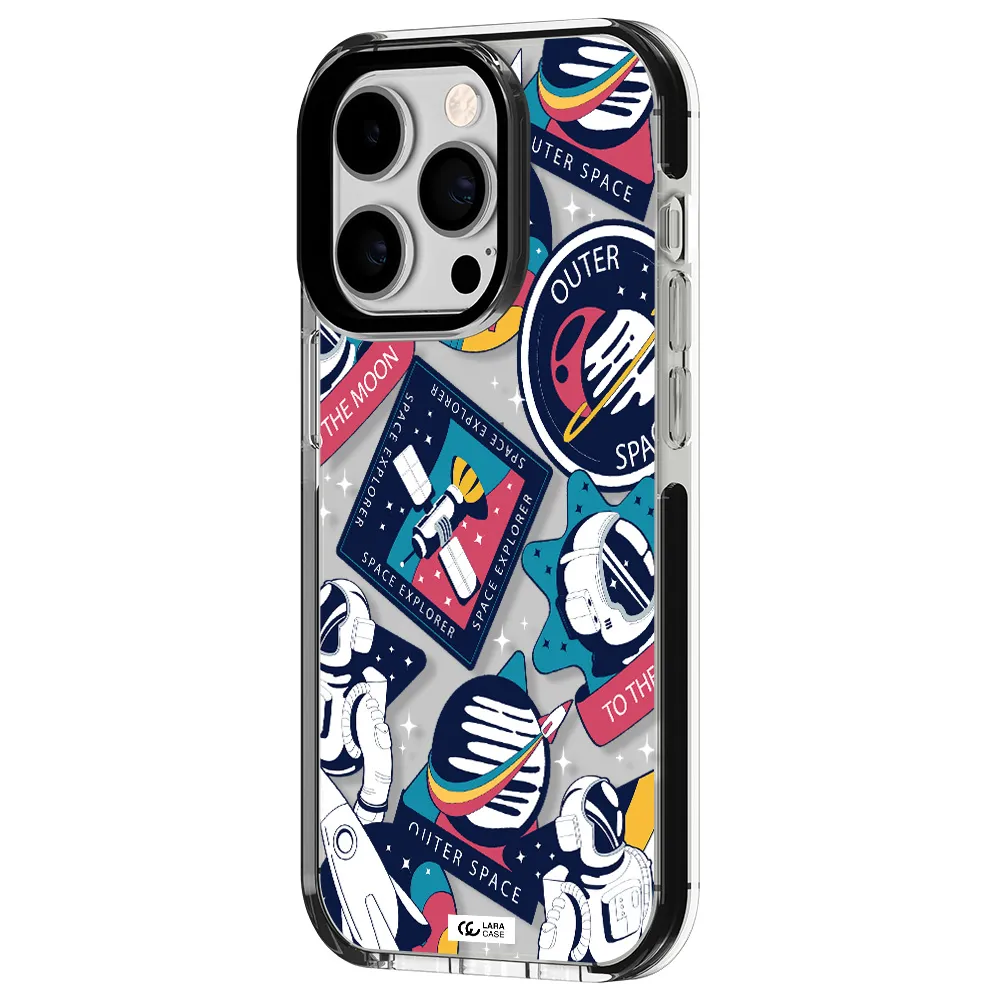 Astronaut Stickers Apple iPhone 14 pro impact black border Case
