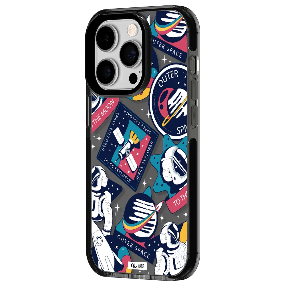 Astronaut Stickers Apple iPhone 14 pro impact Smoke Black Case