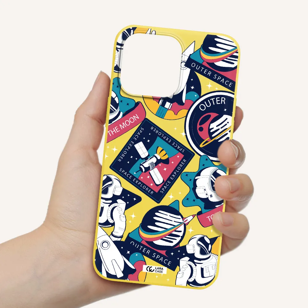 Astronaut Stickers Apple iPhone 14 pro max Silicone canary yellow Case
