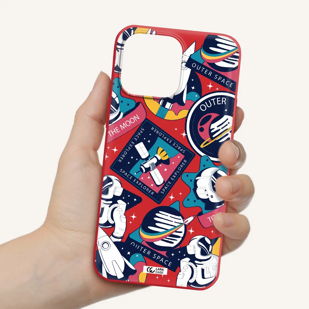Astronaut Stickers Apple iPhone 14 pro max Silicone Imperial Red Case