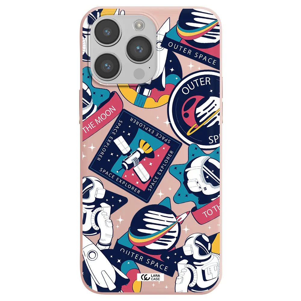 Astronaut Stickers Apple iPhone 14 pro max Silicone pastel pink Case