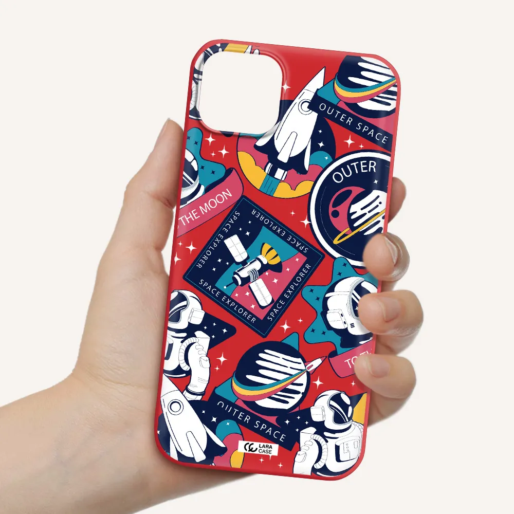 Astronaut Stickers Apple iPhone 14 Silicone Imperial Red Case