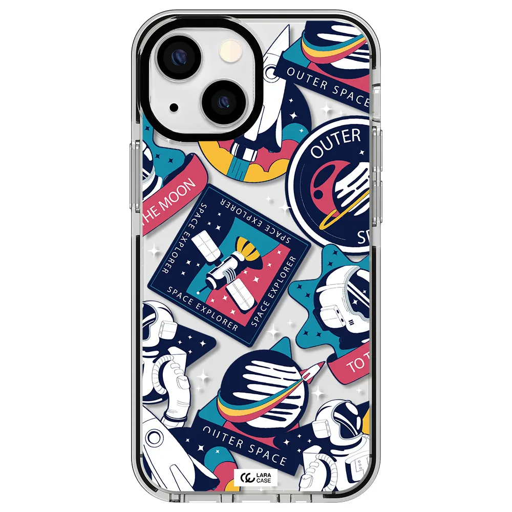 Astronaut Stickers Apple iPhone 15 impact black border Case