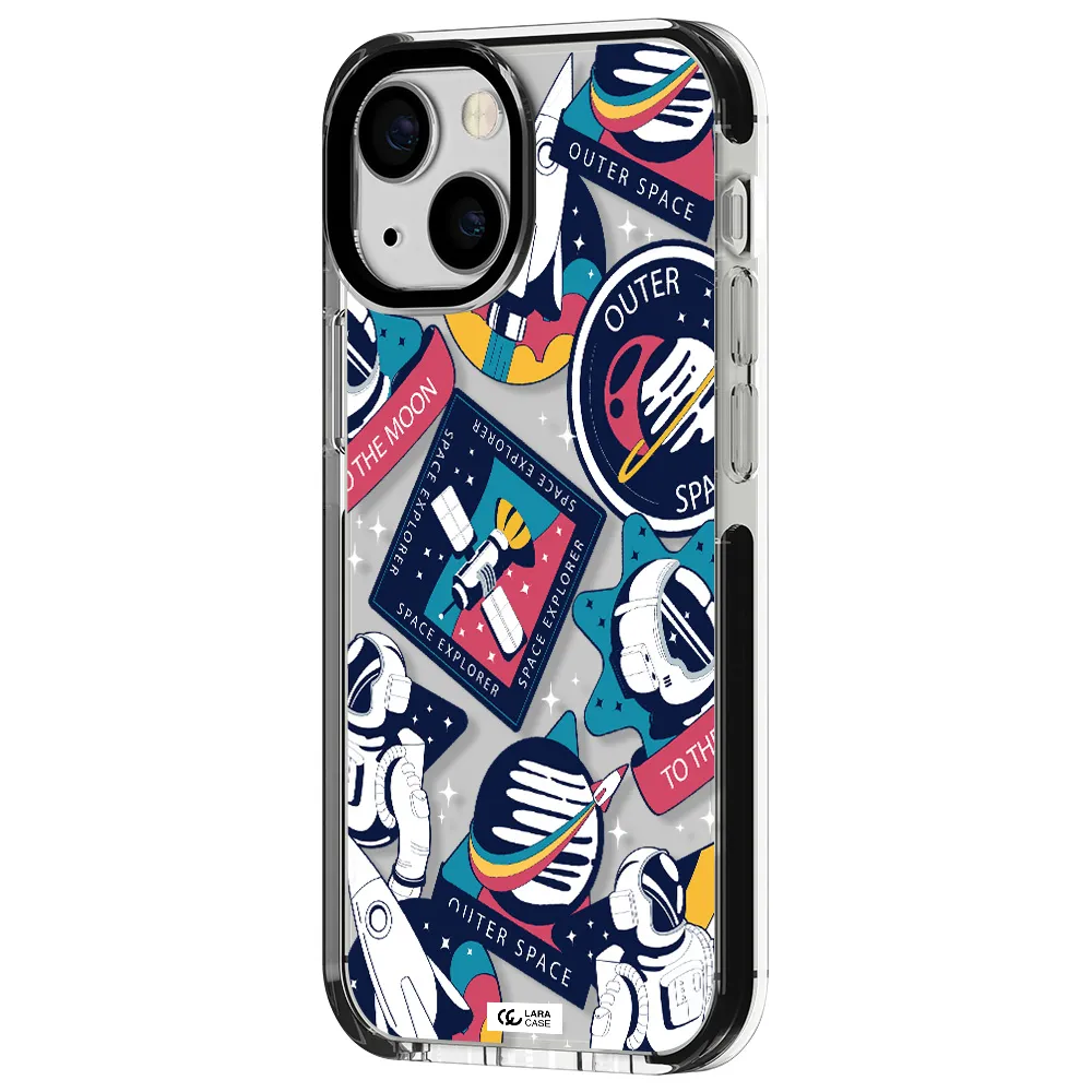 Astronaut Stickers Apple iPhone 15 impact black border Case