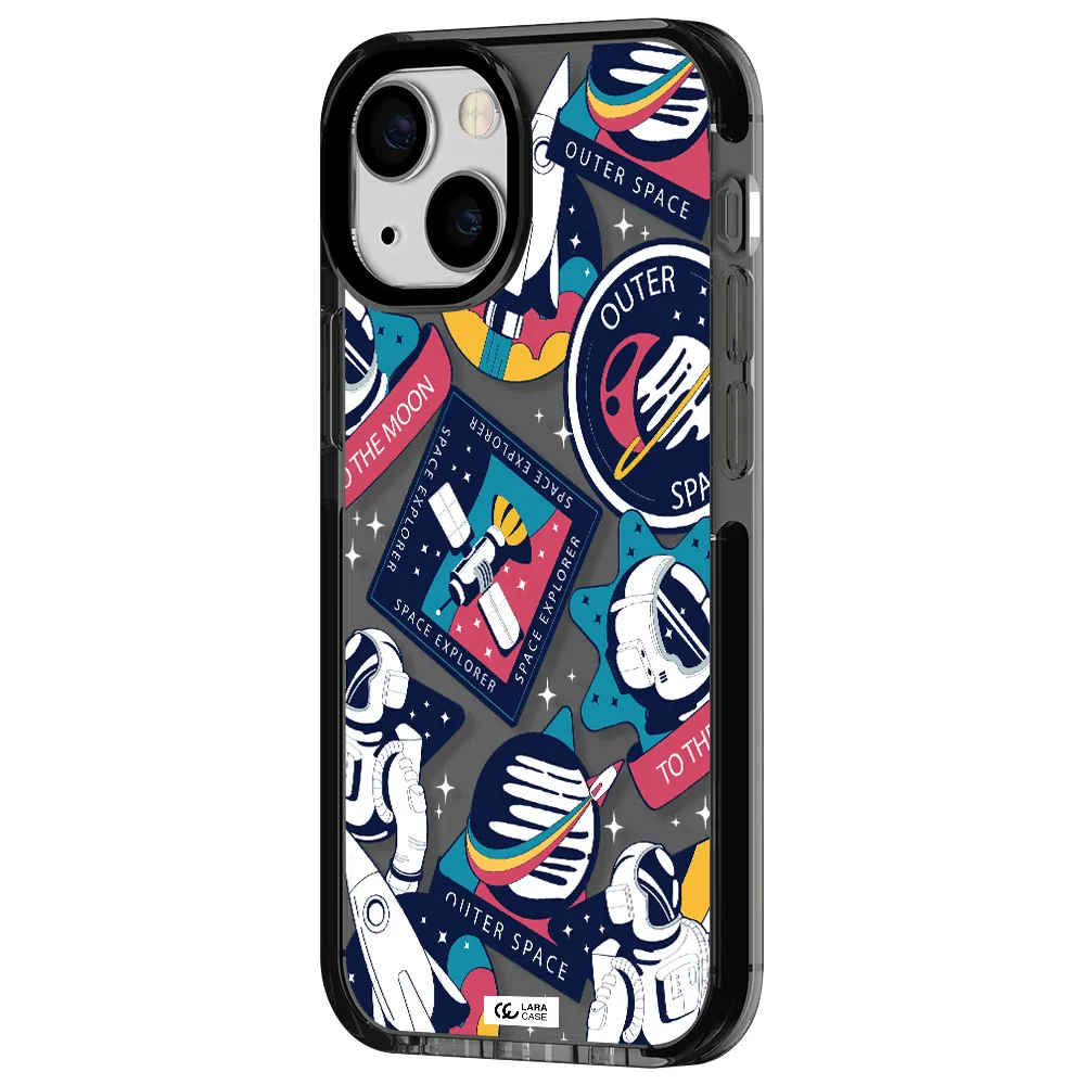 Astronaut Stickers Apple iPhone 15 impact Smoke Black Case