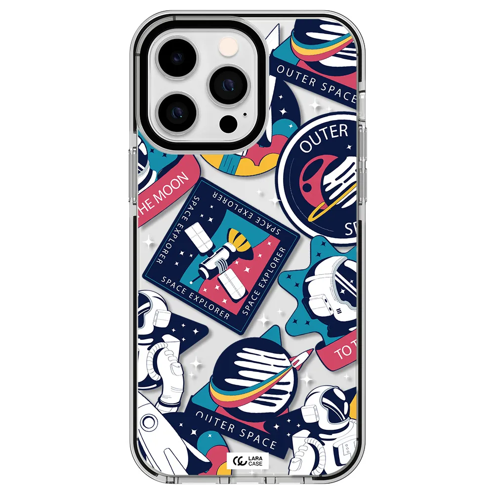 Astronaut Stickers Apple iPhone 15 Pro impact black border Case