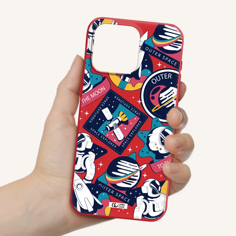 Astronaut Stickers Apple Iphone 15 Pro Max Silicone Imperial Red Case