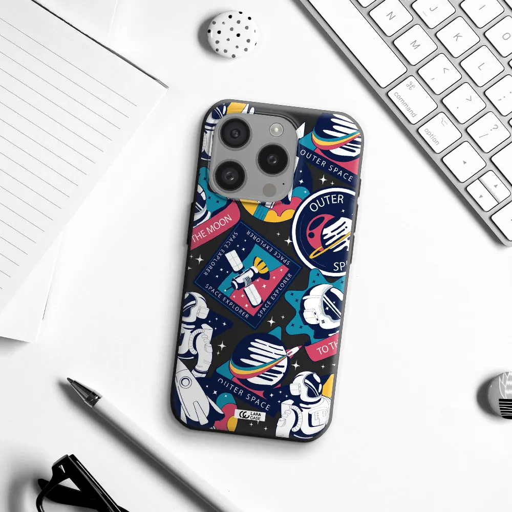 Astronaut Stickers Apple Iphone 15 Pro Silicone Black Case