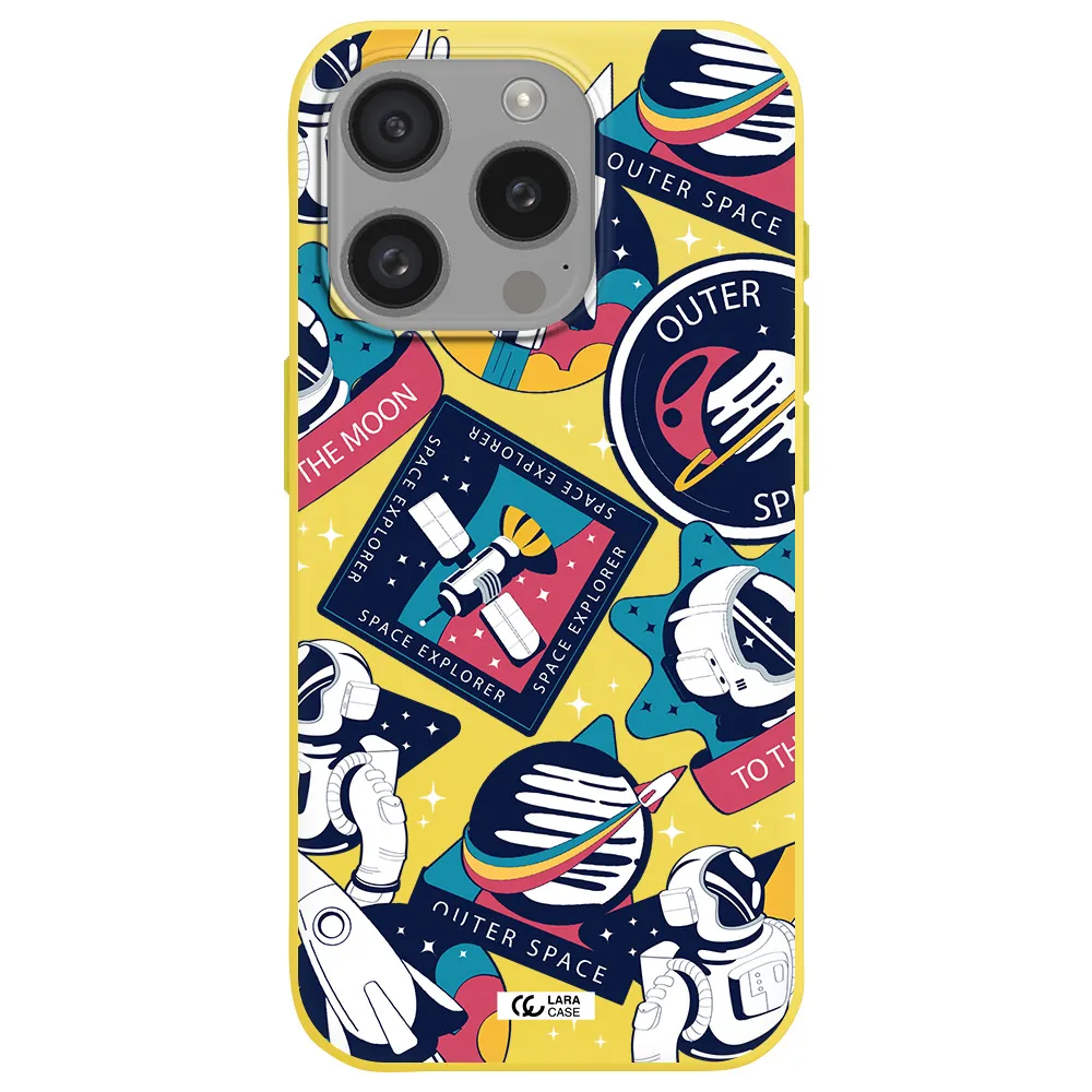 Astronaut Stickers Apple Iphone 15 Pro Silicone Canary Yellow Case