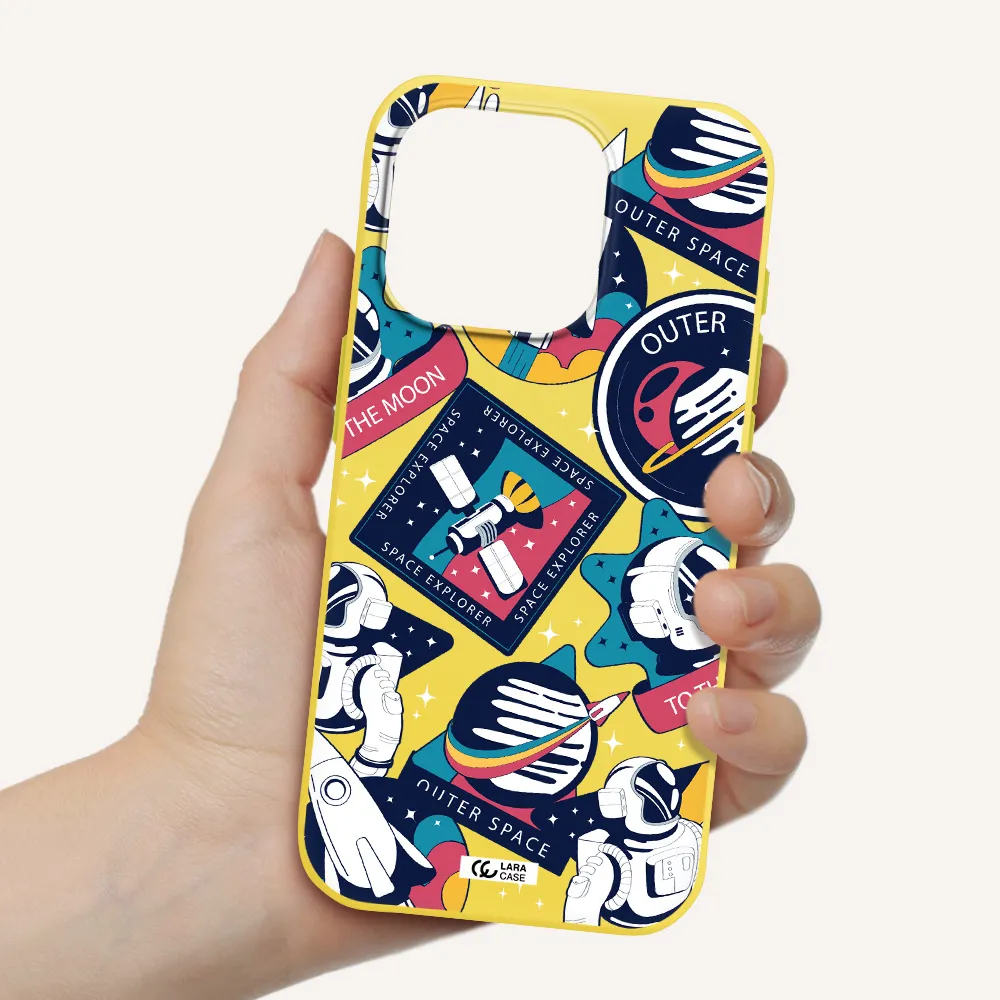 Astronaut Stickers Apple Iphone 15 Pro Silicone Canary Yellow Case