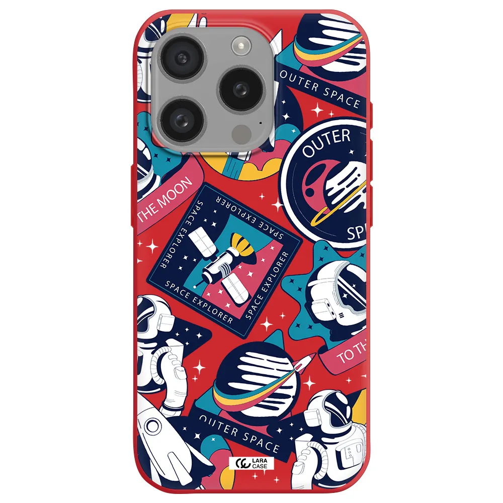 Astronaut Stickers Apple Iphone 15 Pro Silicone Imperial Red Case