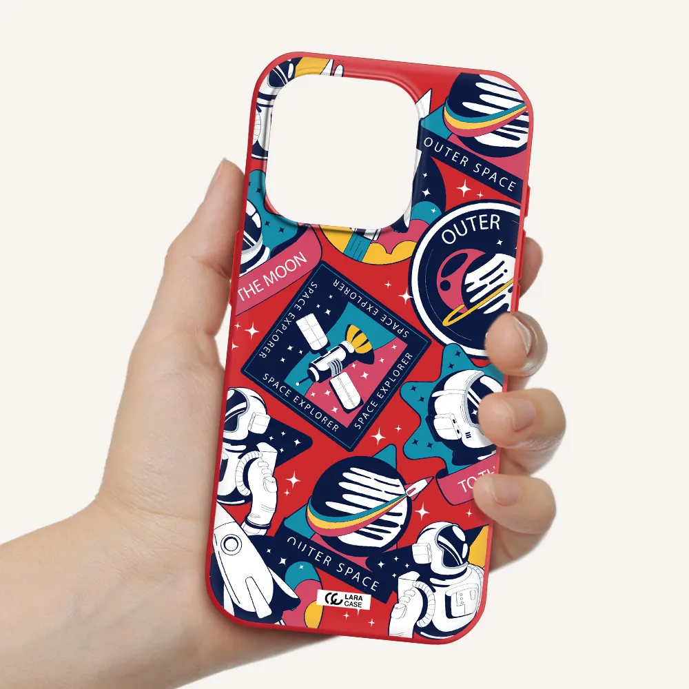 Astronaut Stickers Apple Iphone 15 Pro Silicone Imperial Red Case