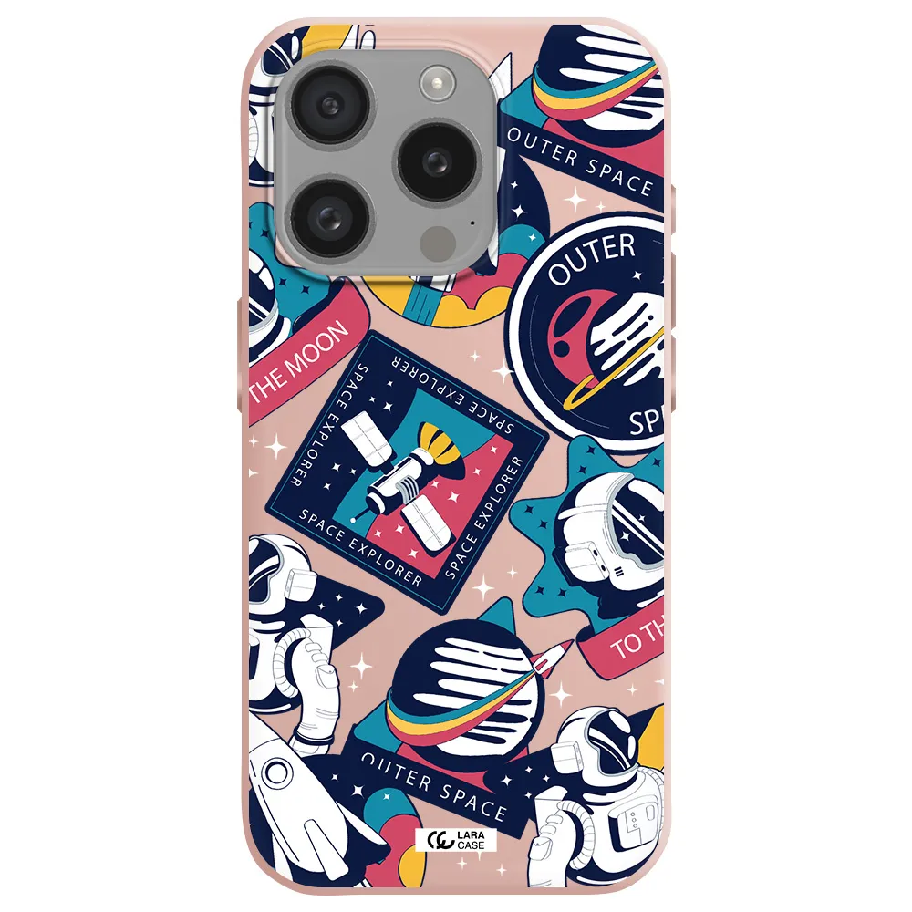 Astronaut Stickers Apple Iphone 15 Pro Silicone Pastel Pink Case