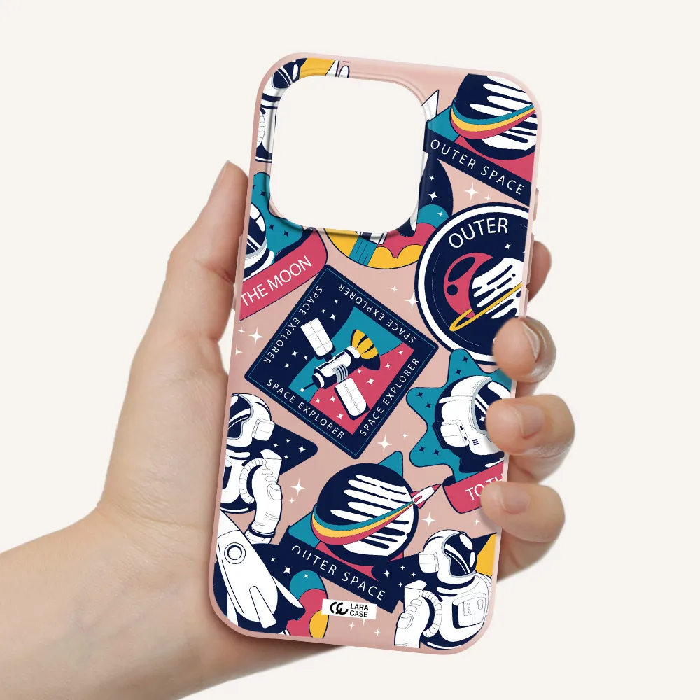 Astronaut Stickers Apple Iphone 15 Pro Silicone Pastel Pink Case