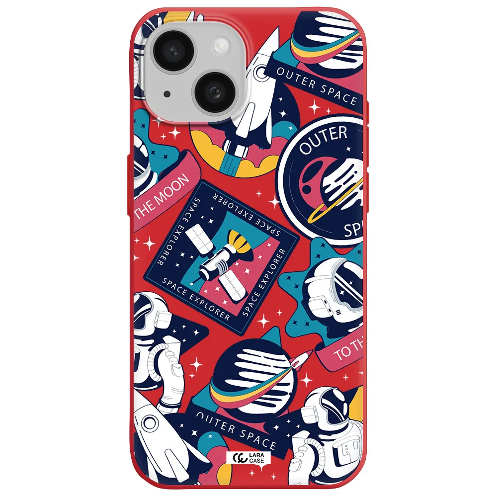 Astronaut Stickers Apple Iphone 15 Silicone Imperial Red Case