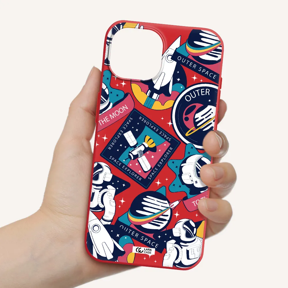 Astronaut Stickers Apple Iphone 15 Silicone Imperial Red Case