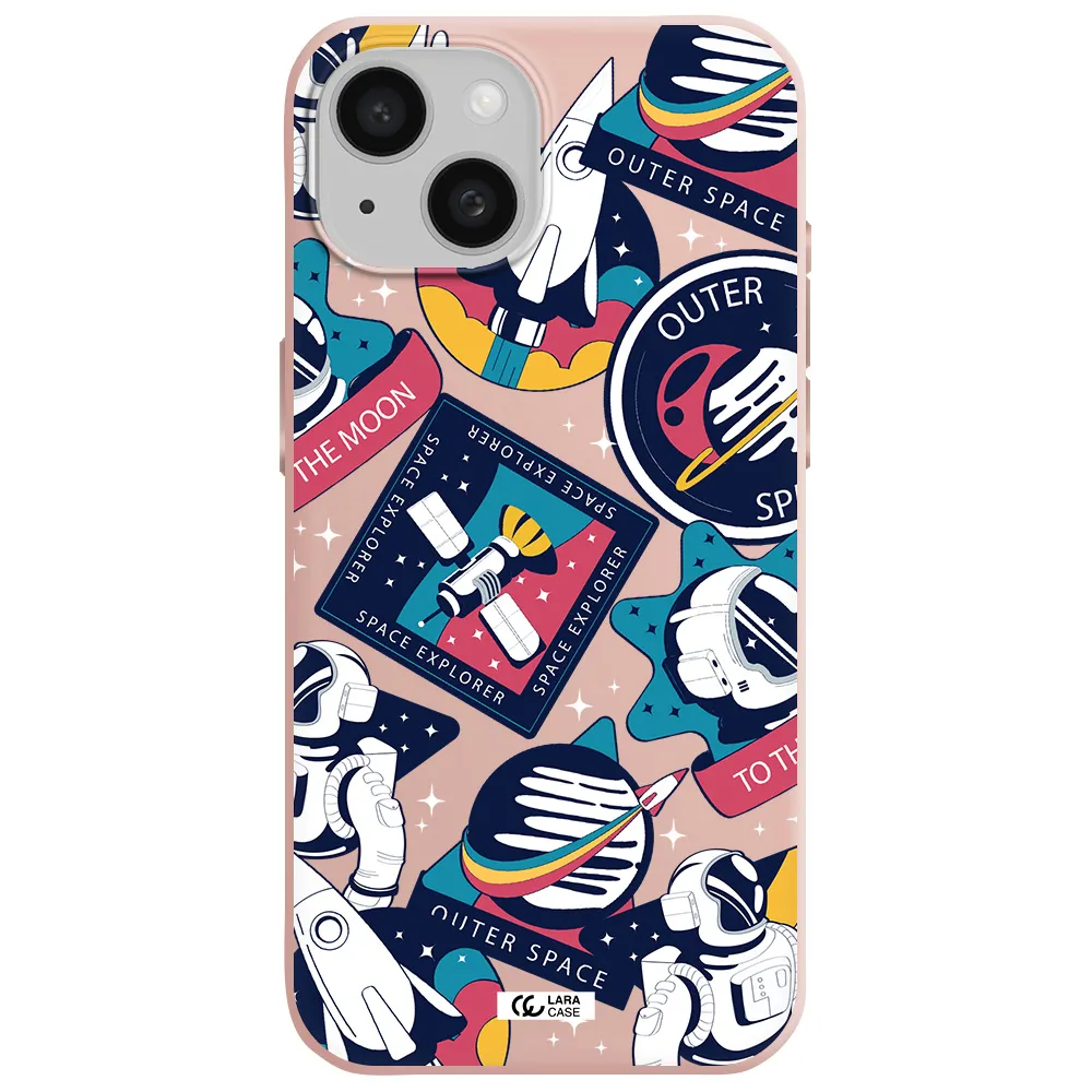 Astronaut Stickers Apple Iphone 15 Silicone Pastel Pink Case